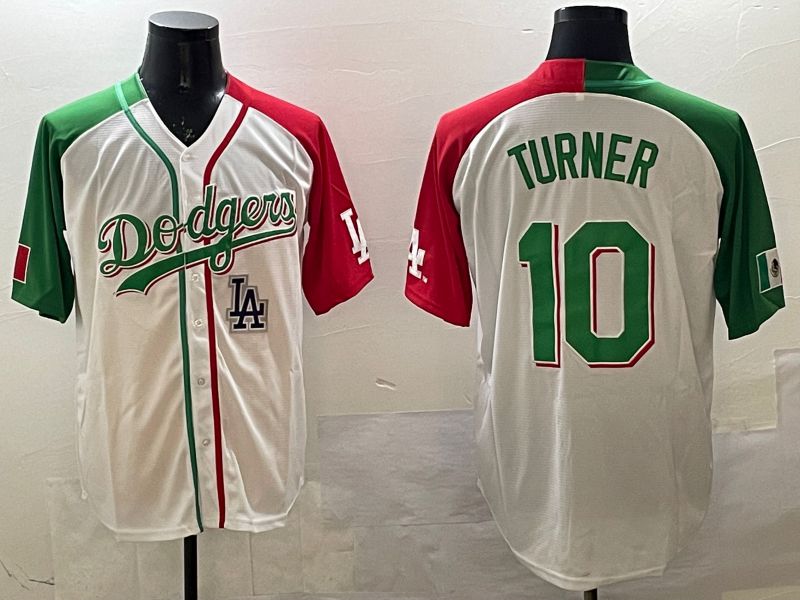 Men Los Angeles Dodgers #10 Turner White Green Game 2025 Nike MLB Jersey style 9->los angeles dodgers->MLB Jersey